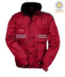 Women ripstop padded jacket, multi pocket with detachable sleeves and hood. One badge pocket, reflective bands on pockets and back. Colour: Red PATORNADOLADY.RO