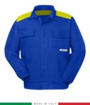 Two-tone multipro jacket, covered button closure, two chest pockets, elasticated cuffs, colour inserts on shoulders and inside collar, Made in Italy, colour royal blue/green RU315APLT06.AZG