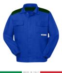 Two-tone multipro jacket, covered button closure, two chest pockets, elasticated cuffs, colour inserts on shoulders and inside collar, Made in Italy, colour royal blue/green RU315APLT06.AZV