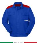 Two-tone multipro jacket, covered button closure, two chest pockets, elasticated cuffs, colour inserts on shoulders and inside collar, Made in Italy, colour royal blue/green RU315APLT06.AZR