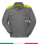 Two-tone trivalent jacket, covered button closure, two chest pockets, elasticated cuffs, color inserts on shoulders and inside neck, color grey/blue RU315APLT06.GRG