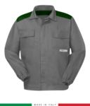 Multipro two-tone jacket, covered button closure, two chest pockets, elasticated cuffs, colour inserts on shoulders and inside collar, colour grey/green RU315APLT06.GRV