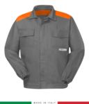 Two-tone trivalent jacket, covered button closure, two chest pockets, elasticated cuffs, color inserts on shoulders and inside neck, color grey/blue RU315APLT06.GRA