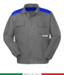Two-tone trivalent jacket, covered button closure, two chest pockets, elasticated cuffs, color inserts on shoulders and inside neck, color grey/blue RU315APLT06.GRAZ