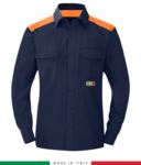 Two-tone multi-pro shirt, snap button closure, two chest pockets, coloured inserts on shoulders and inside collar, certified EN 1149-5, EN 13034, UNI EN ISO 14116:2008, color  navy blue/green RU801APLT54.BLA
