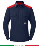 Two-tone multi-pro shirt, snap button closure, two chest pockets, coloured inserts on shoulders and inside collar, certified EN 1149-5, EN 13034, UNI EN ISO 14116:2008, color  navy blue/green RU801APLT54.BLR