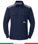 Two-tone multi-pro shirt, snap button closure, two chest pockets, coloured inserts on shoulders and inside collar, certified EN 1149-5, EN 13034, UNI EN ISO 14116:2008, color  navy blue/green RU801APLT54.BLGR