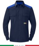 Two-tone multi-pro shirt, snap button closure, two chest pockets, coloured inserts on shoulders and inside collar, certified EN 1149-5, EN 13034, UNI EN ISO 14116:2008, color  navy blue/green RU801APLT54.BLAZ