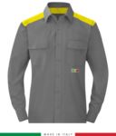 Two-tone multi-pro shirt, snap button closure, two chest pockets, coloured inserts on shoulders and inside collar, certified EN 1149-5, EN 13034, UNI EN ISO 14116:2008, color grey /yellow RU801APLT54.GRG
