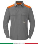 Two-tone multi-pro shirt, snap button closure, two chest pockets, coloured inserts on shoulders and inside collar, certified EN 1149-5, EN 13034, UNI EN ISO 14116:2008, color grey /orange RU801APLT54.GRA