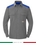 Two-tone multi-pro shirt, snap button closure, two chest pockets, coloured inserts on shoulders and inside collar, certified EN 1149-5, EN 13034, UNI EN ISO 14116:2008, color grey/navy blue RU801APLT54.GRAZ