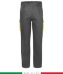 Two-tone multipro trousers, multi-pocket, coloured profile on the pockets, Made in Italy, certified EN 11611, EN 1149-5, EN 13034, CEI EN 61482-1-2:2008, EN 11612:2009, color grey and green RU401APLT06.GRG