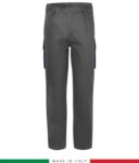 Two-tone multipro trousers, multi-pocket, coloured profile on the pockets, Made in Italy, certified EN 11611, EN 1149-5, EN 13034, CEI EN 61482-1-2:2008, EN 11612:2009, color grey and green RU401APLT06.GRBL