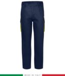 Two-tone multipro trousers, multi-pocket, coloured profile on the pockets, Made in Italy, certified EN 11611, EN 1149-5, EN 13034, CEI EN 61482-1-2:2008, EN 11612:2009, color navy blue and green
 RU401APLT06.BLG