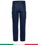 Two-tone multipro trousers, multi-pocket, coloured profile on the pockets, Made in Italy, certified EN 11611, EN 1149-5, EN 13034, CEI EN 61482-1-2:2008, EN 11612:2009, color navy blue and green
 RU401APLT06.BLGR