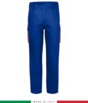 Two-tone multipro trousers, multi-pocket, coloured profile on the pockets, Made in Italy, certified EN 11611, EN 1149-5, EN 13034, CEI EN 61482-1-2:2008, EN 11612:2009, color royal blue and orange RU401APLT06.AZA