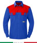 Two-tone multipro shirt, long sleeves, two chest pockets, Made in Italy, certified EN 1149-5, EN 13034, EN 14116:2008, color royal blue / green RU801BICT54.AZR