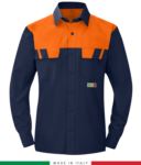 Two-tone multipro shirt, long sleeves, two chest pockets, Made in Italy, certified EN 1149-5, EN 13034, EN 14116:2008, color navy blue/ green RU801BICT54.BLA