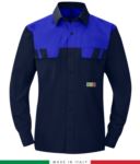Two-tone multipro shirt, long sleeves, two chest pockets, Made in Italy, certified EN 1149-5, EN 13034, EN 14116:2008, color navy blue/ green RU801BICT54.BLAZ