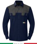 Two-tone multipro shirt, long sleeves, two chest pockets, Made in Italy, certified EN 1149-5, EN 13034, EN 14116:2008, color navy blue/ green RU801BICT54.BLGR