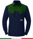 Two-tone multipro shirt, long sleeves, two chest pockets, Made in Italy, certified EN 1149-5, EN 13034, EN 14116:2008, color navy blue/ green RU801BICT54.BLV