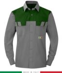 Two-tone multipro shirt, long sleeves, two chest pockets, Made in Italy, certified EN 1149-5, EN 13034, EN 14116:2008, color grey/green RU801BICT54.GRV