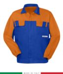 Multipro two-tone jacket, covered button closure, two chest pockets, elasticated cuffs, colour inserts on shoulders and inside collar, Made in Italy, colour royal blue/ green RU315BICT06.AZA