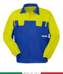 Multipro two-tone jacket, covered button closure, two chest pockets, elasticated cuffs, colour inserts on shoulders and inside collar, Made in Italy, colour royal blue/ green RU315BICT06.AZG