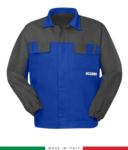 Multipro two-tone jacket, covered button closure, two chest pockets, elasticated cuffs, colour inserts on shoulders and inside collar, Made in Italy, colour royal blue/ green RU315BICT06.AZGR