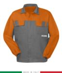 Multipro two-tone jacket, covered button closure, two chest pockets, elasticated cuffs, colour inserts on shoulders and inside collar, Made in Italy, certified EN 11611, EN 1149-5, EM 13034, CEI EN 61482-1-2:2008, EN 11612:2009, colour grey/orange RU315BICT06.GRA