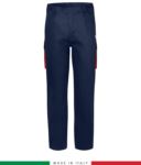 Two-tone multipro trousers, multi-pocket, coloured profile on the pockets, Made in Italy, certified EN 11611, EN 1149-5, EN 13034, CEI EN 61482-1-2:2008, EN 11612:2009, color navy blue and green RU401BICT06.BLR