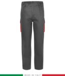 Two-tone multipro trousers, multi-pocket, coloured profile on the pockets, Made in Italy, certified EN 11611, EN 1149-5, EN 13034, CEI EN 61482-1-2:2008, EN 11612:2009, color grey and navy blue RU401BICT06.GRR