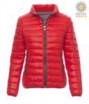 Padded nylon jacket for women with feather effect padding, interior and contrasting finishes. Colour:  black & grey PAINFORMALLADY.RO