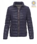 Padded nylon jacket for women with feather effect padding, interior and contrasting finishes. Colour:  black & grey PAINFORMALLADY.BLU