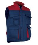 Polyester and cotton multi-pocket work vest, polyester padding. grey / royal blue colour VATHUNDERGILET.BLR