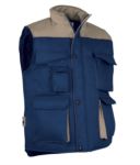 Polyester and cotton multi-pocket work vest, polyester padding. grey / royal blue colour VATHUNDERGILET.BLB