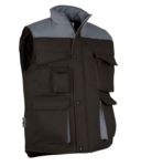 Polyester and cotton multi-pocket work vest, polyester padding. grey / red colour VATHUNDERGILET.NEG