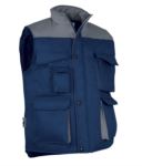 Polyester and cotton multi-pocket work vest, polyester padding. Navy blue / light green colour VATHUNDERGILET.BLG