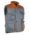 Polyester and cotton multi-pocket work vest, polyester padding. black / orange colour VATHUNDERGILET.GRA