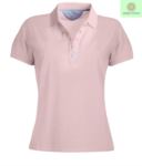 Women short sleeved polo shirt, five-button closure, rib collar, 100% cotton piquet fabric, coral colour
 PAGLAMOUR.ROS
