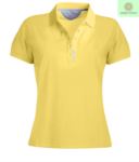 Women short sleeved polo shirt, five-button closure, rib collar, 100% cotton piquet fabric, orange colour
 PAGLAMOUR.GIL