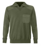 Men high neck sweater, short zip, shoulder and elbow patches, flap pocket, 100% acrylic fabric
color khaki
 VADRIVER.KA