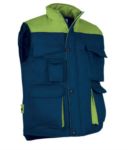 Polyester and cotton multi-pocket work vest, polyester padding. Navy blue / light green colour VATHUNDERGILET.BLVC