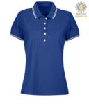 Women two tone work polo shirt with contrasting collar and sleeve ends. navy blue colour, fuchsia border PASKIPPERLADY.AZRBI
