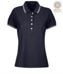 Women two tone work polo shirt with contrasting collar and sleeve ends. Black colour, fuchsia border PASKIPPERLADY.BLUBI