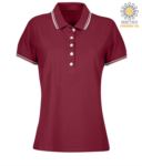 Women two tone work polo shirt with contrasting collar and sleeve ends. navy blue colour, fuchsia border PASKIPPERLADY.BOBI
