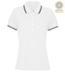 Women two tone work polo shirt with contrasting collar and sleeve ends. royal blue colour, white border PASKIPPERLADY.BIBLU