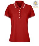 Women two tone work polo shirt with contrasting collar and sleeve ends. red colour, white border PASKIPPERLADY.ROBI