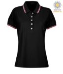 Women two tone work polo shirt with contrasting collar and sleeve ends. red colour, white border PASKIPPERLADY.NEFUX