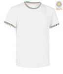 Round neck work T-shirt, collar and sleeve bottom in contrasting and stripes of color on the shoulders, color white PAFLAG.BI